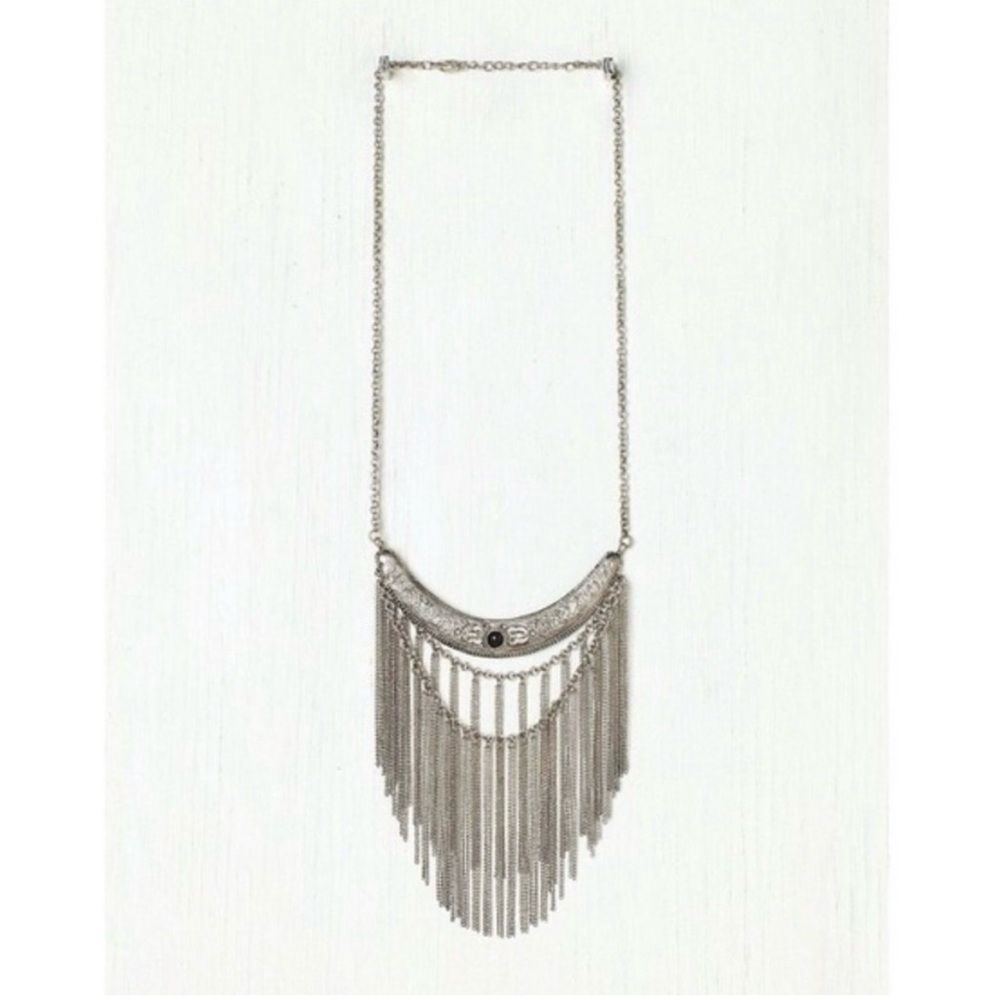 NWOT Free People vintage statement crescent fringe necklace in silver and black